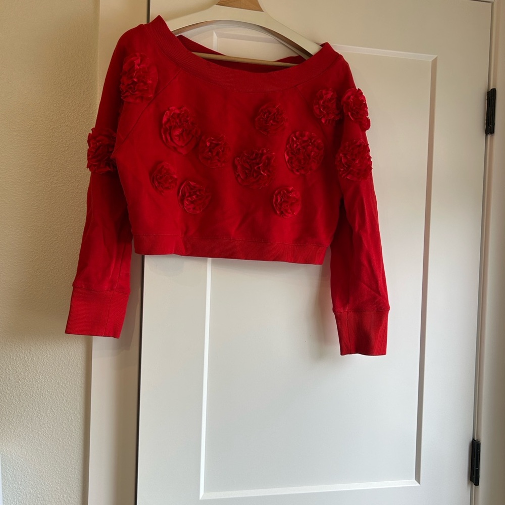 Red Cropped Maeve Sweatshirt with Flowers